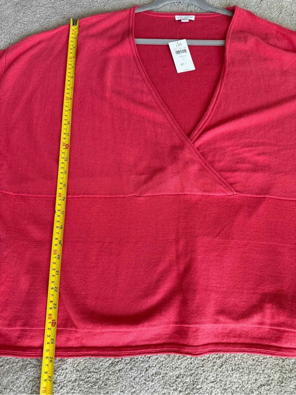 NWT J.Jill Pure Jill Cotton Cashmere Blend Surplice Dolman Sweater Red L